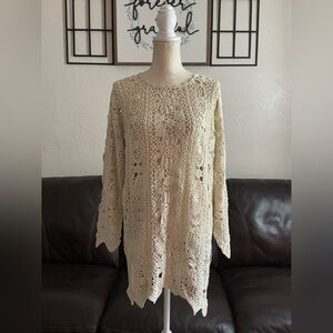 XXIST Women's Size S VINTAGE Ivory Crochet Knit Top Long‎ Sleeves Boho Floral